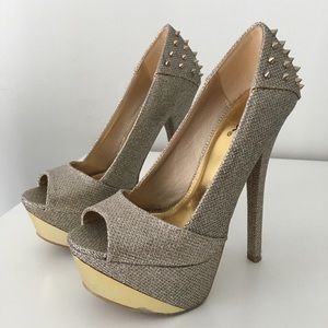 Champagne Shiny Peep Toe Pumps